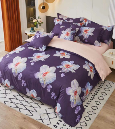 PURPLE FLOWER 7 PIECE CREPE BED COVER