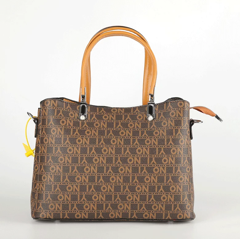 Brown Letter Pattern Handbag and Shoulder Bag